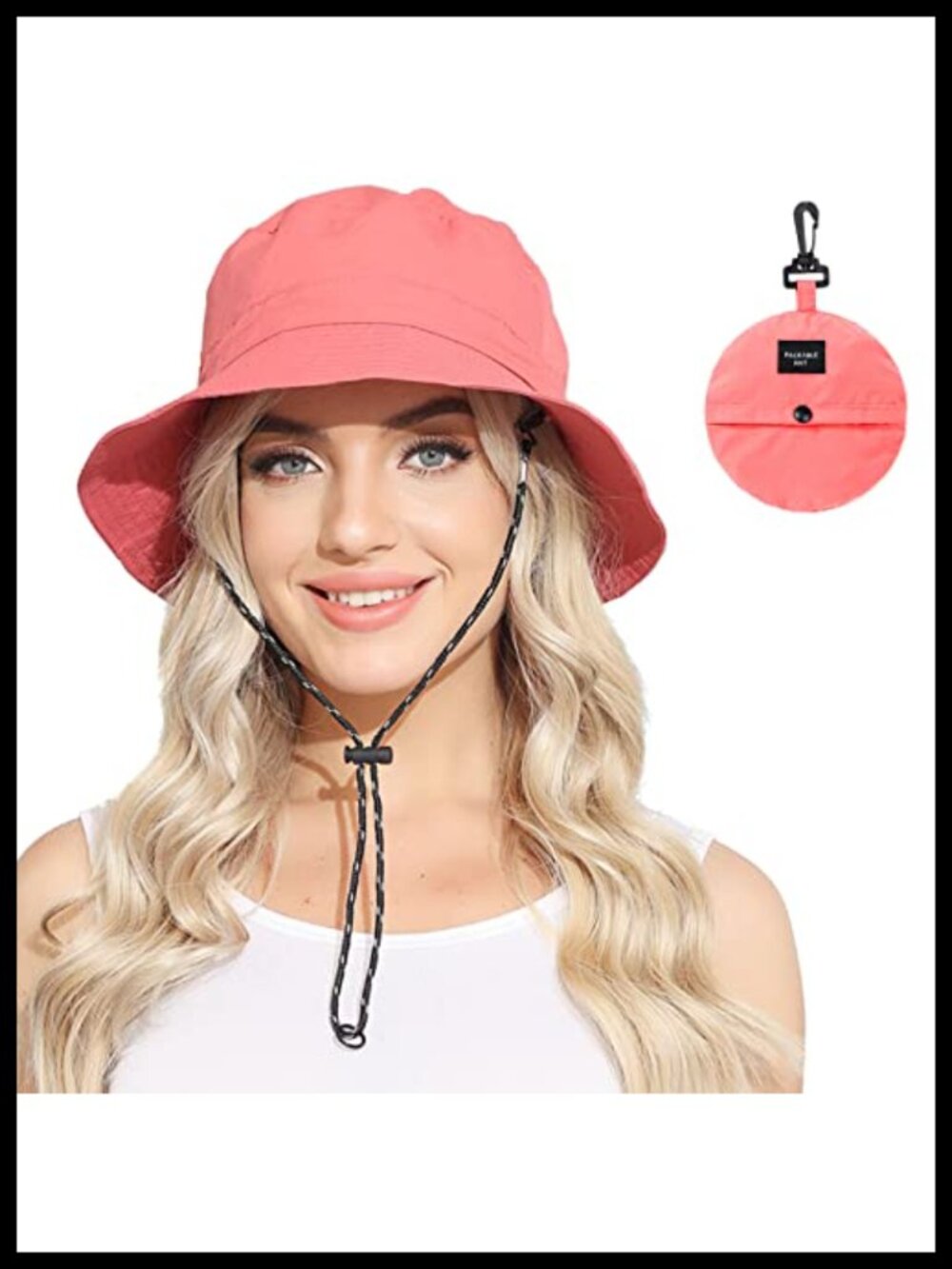 Packable Waterproof UV Protection Bucket Hat Adjustable Chin Strap
